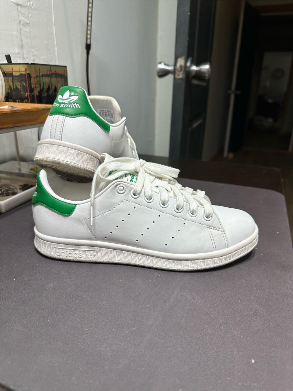 adidas White Leather Sneakers with Green Heel Tab